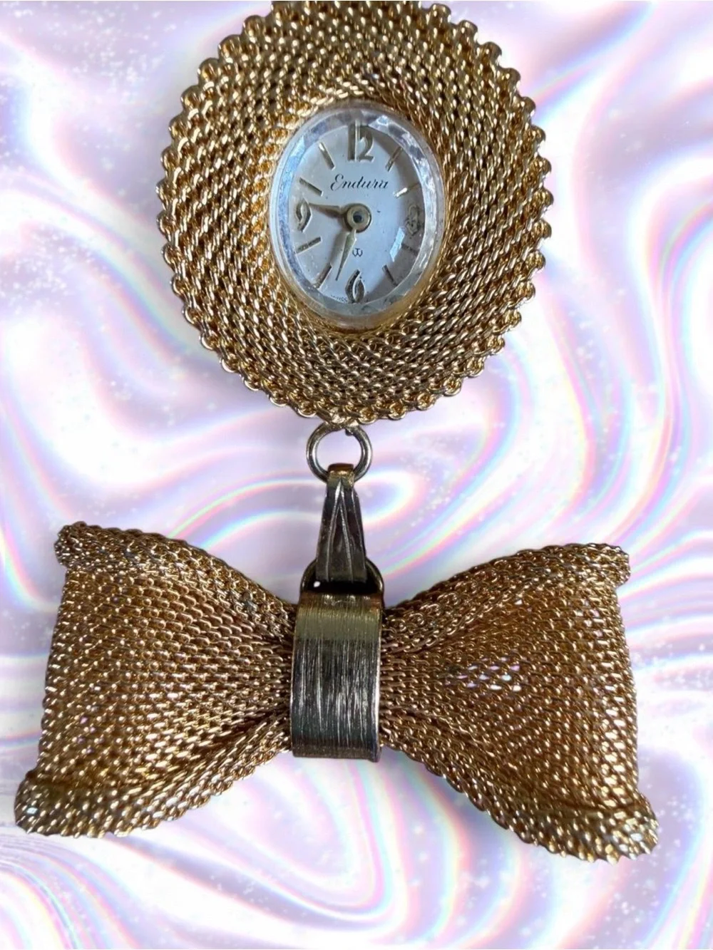 Gold Bow Brooch with Pendant Watch - Women's Jewelry
